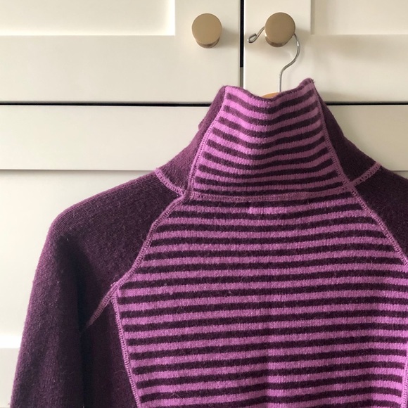 Dakini Mock Neck Lambswool Striped Bright Purple Sweater, sz. XS - Picture 6 of 10